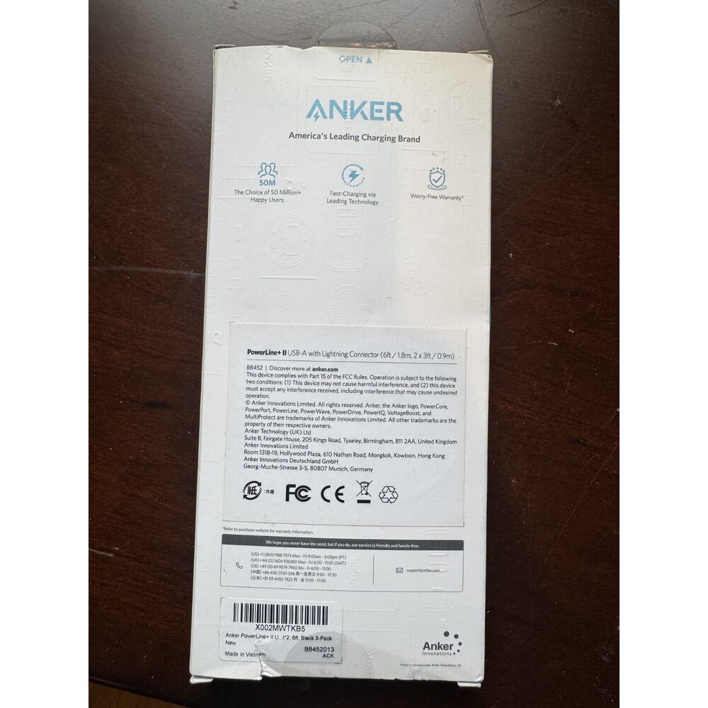Anker PowerLine+ II USB-A Lightning 3-Pack 6ft/2x 3ft Apple MFi Certified